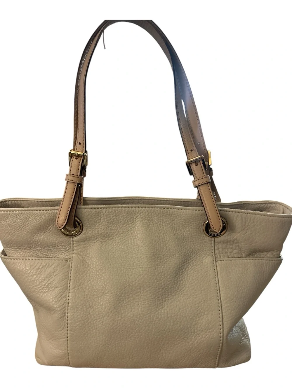 Michael Kors Cream Leather Shoulder Tote with Tan Straps